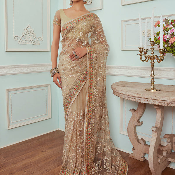 Soch Floral Embroidered Net Saree - Distacart