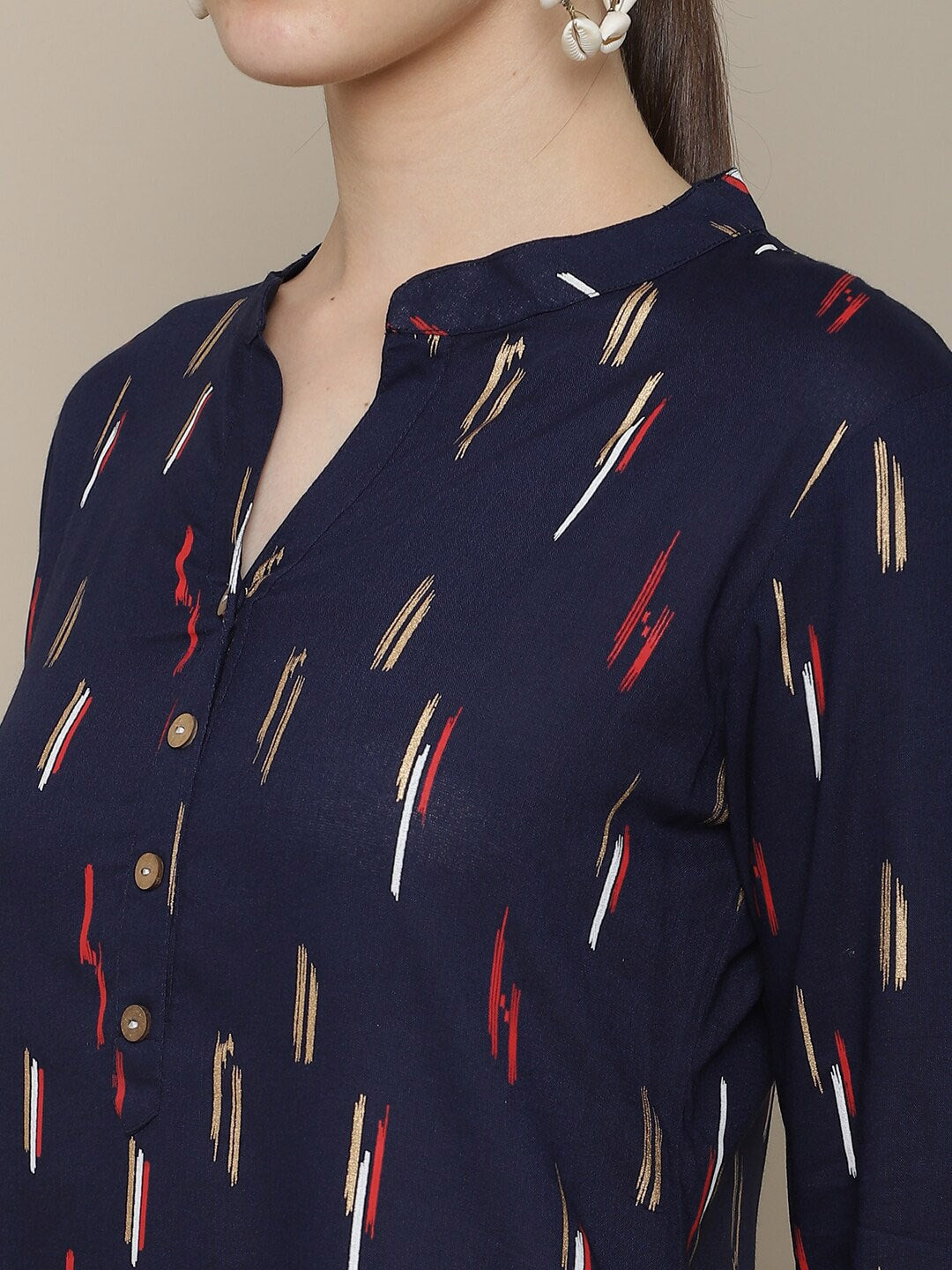 Sangria Women Navy Blue & Red Pure Cotton Geometric Printed Kurta - Distacart