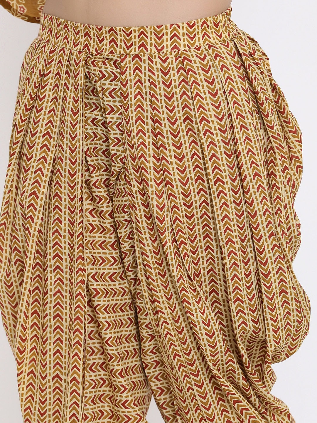 HERE&NOW Mustard Yellow Floral Printed A-Line Kurta with Dhoti Pants & With Dupatta - Distacart