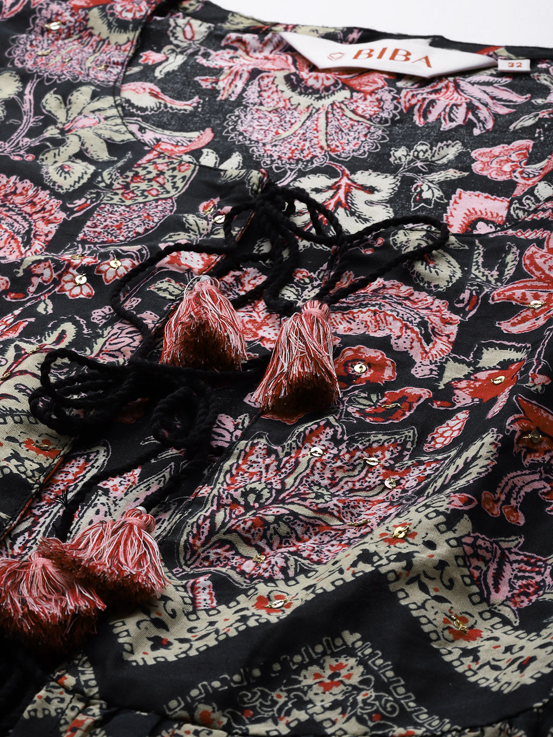 Biba Women Black & Beige Chevron Printed Anarkali Kurta - Distacart