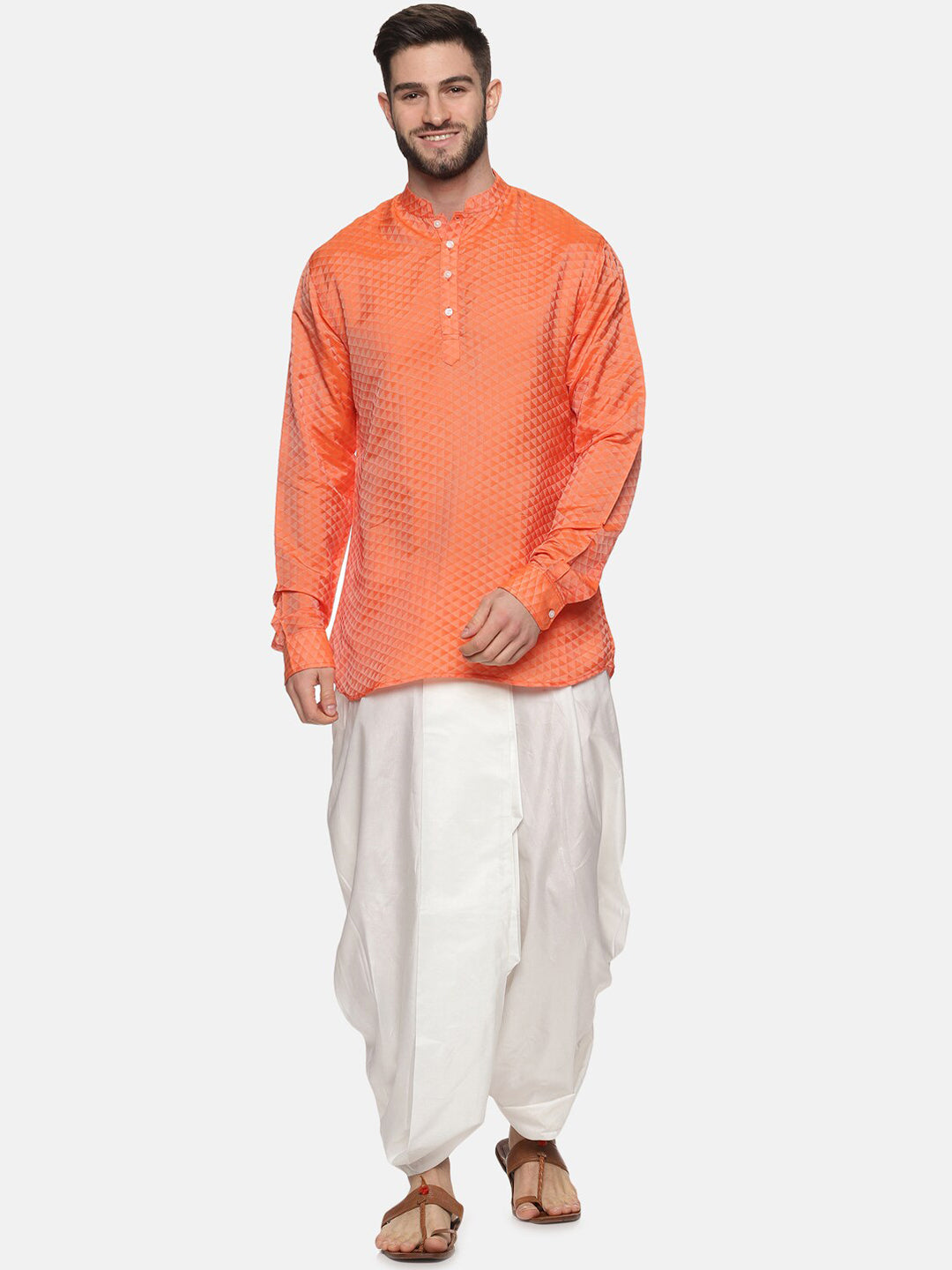 Sethukrishna Men Orange Empire Kurta with Dhoti Pants - Distacart