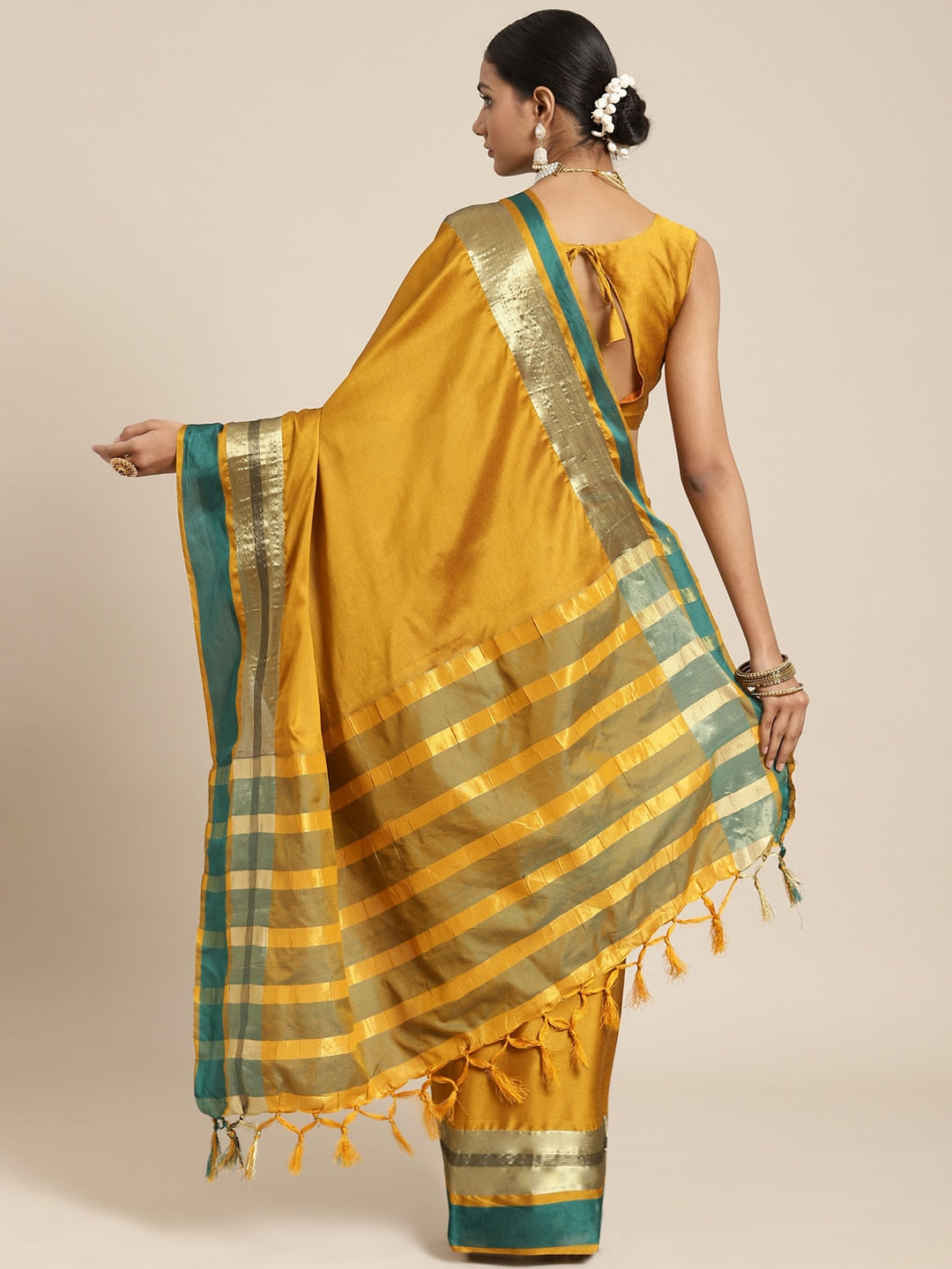 Saree Mall Mustard Zari Silk Blend Uppada Sarees - Distacart