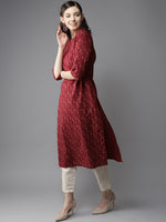 Thumbnail for HERE&NOW Women Maroon & Off-White Printed Straight Kurta - Distacart