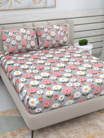Thumbnail for DREAM WEAVERZ Silver & Pink Pure Cotton Floral Queen Bedsheet with 2 Pillow Covers - Distacart