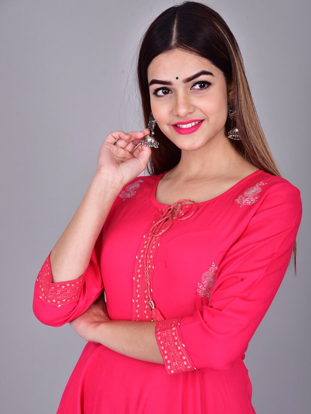 Kalini Women Peach-Coloured Yoke Design Cold-Shoulder Sleeves Anarkali Kurta - Distacart