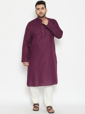 Vastramay Men Plus Size Purple Solid Cotton Kurta - Distacart