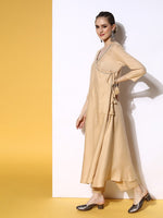 Thumbnail for HERE&NOW Women Solid Viscose Rayon Fluid Tie-Up Kurta Set - Distacart