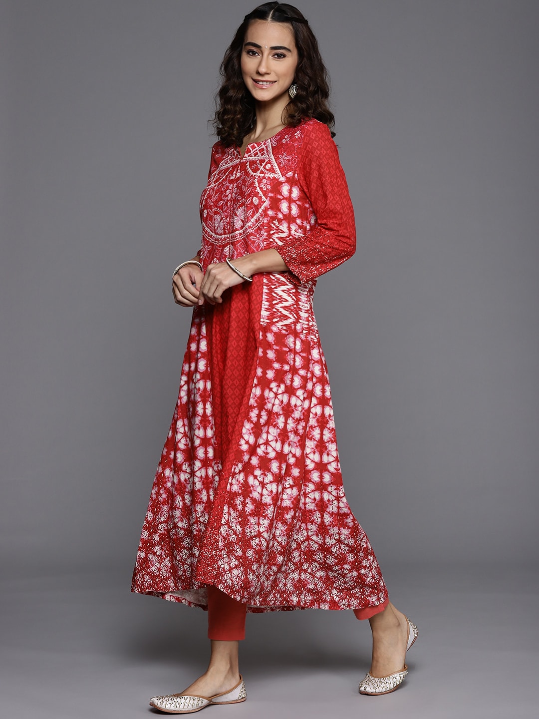 Biba Women Red & White Ethnic Motifs Printed Kurta & Mask - Distacart