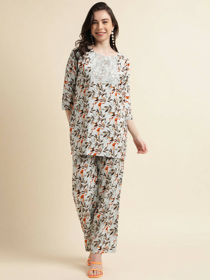 Grey Poly Crepe Digital Printed Top with Matching Bottom - Preeti - Distacart