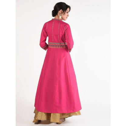Cheera Women's Hand Block Print Ghagra Style Anarkali Kurta (CH037K)