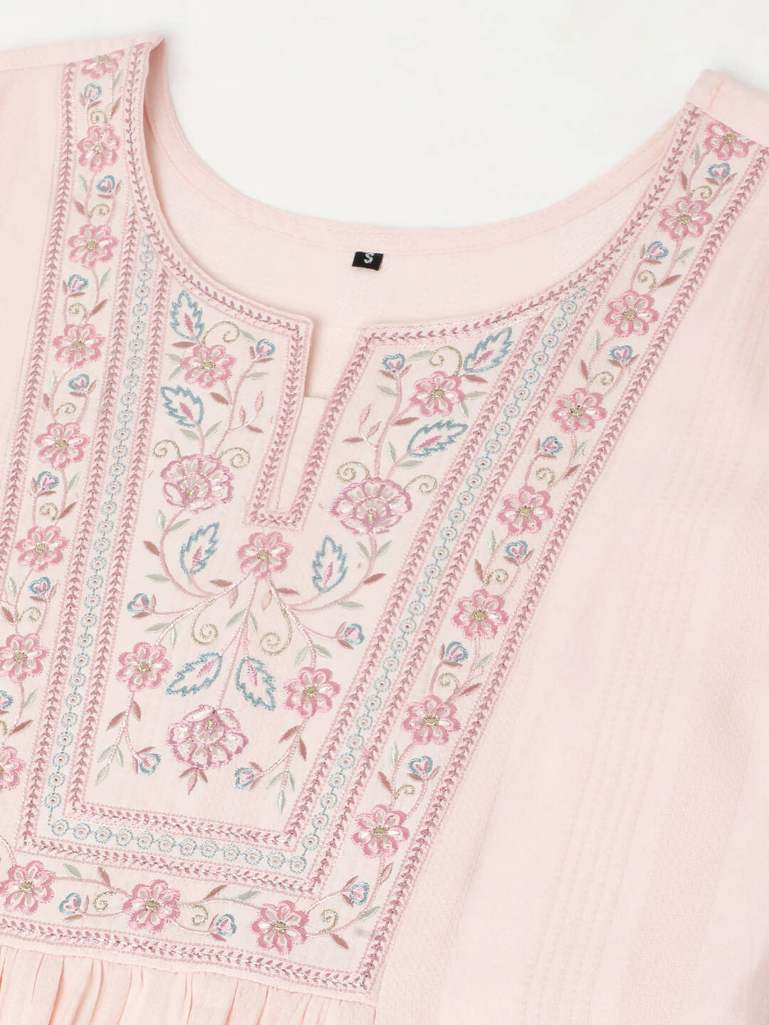 Peach Viscose Rayon Yoke Embroidered A-line Top - Tarini - Distacart