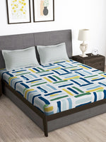 Thumbnail for Story@home Arena White & Blue Geometric Printed 180 TC Queen Bedsheet & 2 Pillow Covers - Distacart