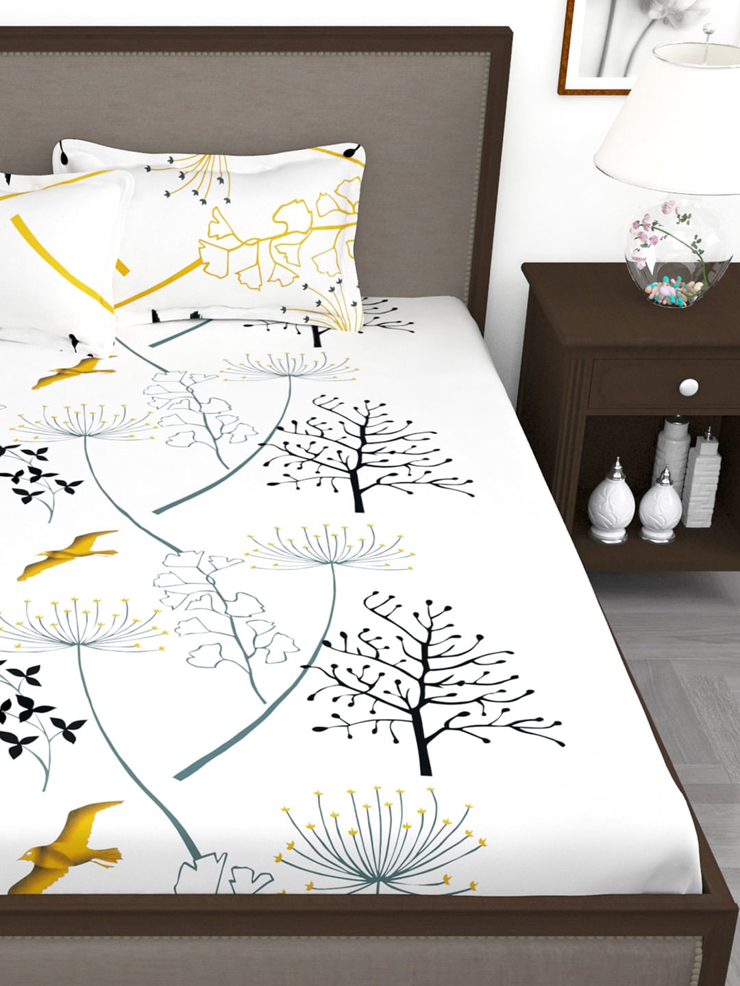 Story@home White & Blue Floral King Bedsheet with 2 Pillow Covers - Distacart