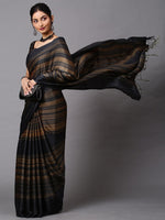 Thumbnail for Mitera Black & Tan Striped Party Wear Saree - Distacart
