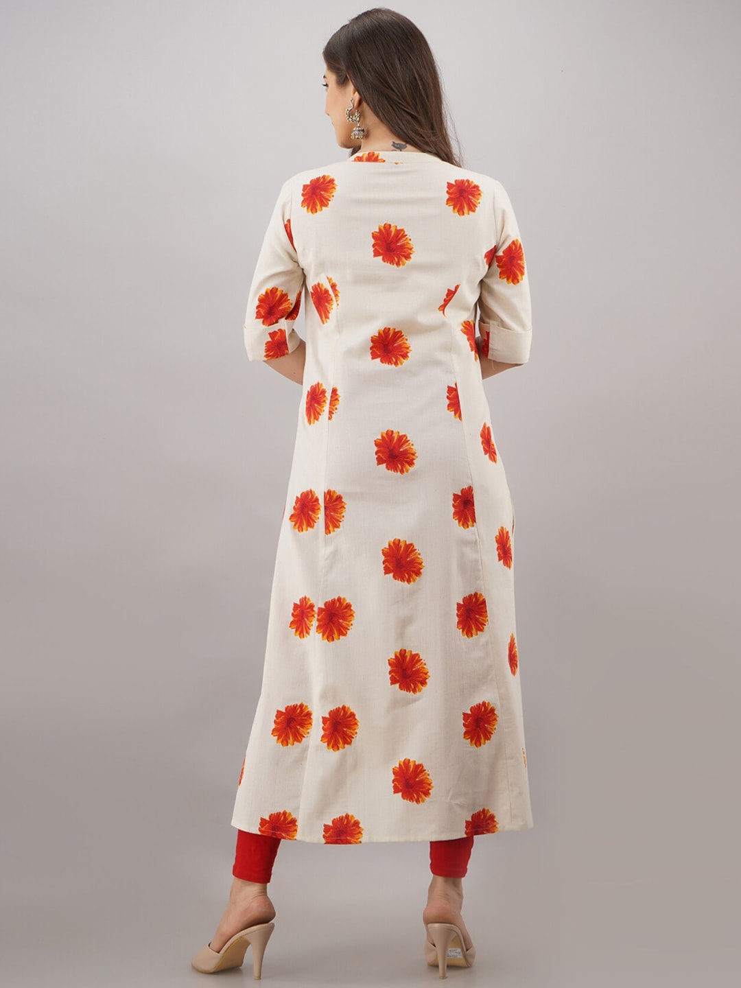 Kalini Women Beige Floral Printed Thread Work Floral Kurta - Distacart