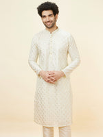 Thumbnail for Manyavar Geometric Embroidered Chanderi Cotton Kurta with Pyjamas - Distacart