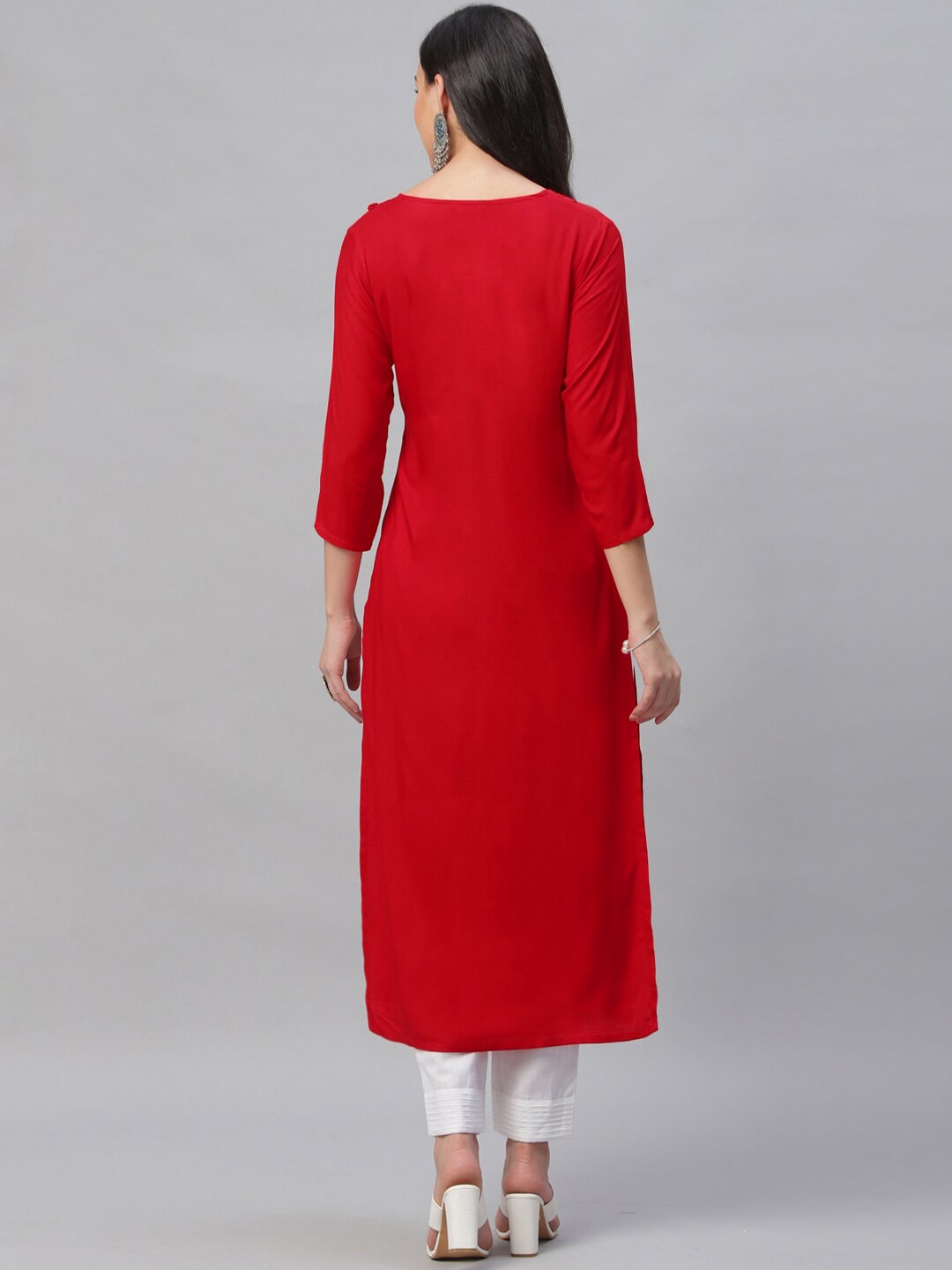 Libas Red Embroidered Straight Kurta - Distacart