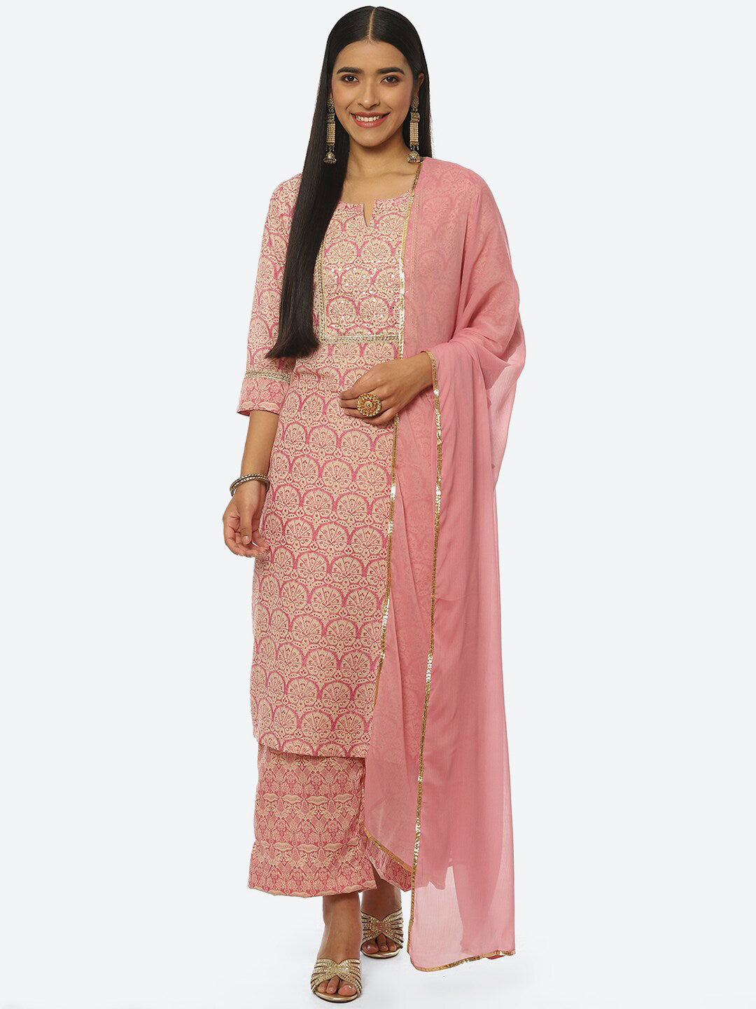 Biba Women Ethnic Motifs Printed Kurta with Palazzos & Dupatta - Distacart