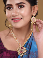 Thumbnail for Saraf RS Jewellery Gold-Plated White & Pink American Diamond Studded & Beaded Handcrafted Jewellery Set - Distacart