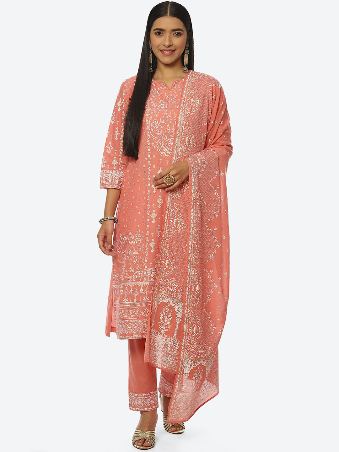 Biba Women Floral Printed Kurta with Trousers & Dupatta - Distacart