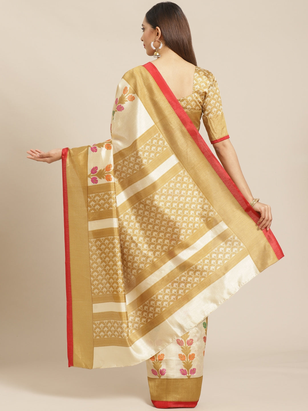 Saree Mall Beige & Cream-Coloured Printed Saree - Distacart
