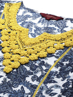 Thumbnail for Sangria Women Navy Blue Ethnic Motifs Embroidered Detail Cotton Kurta with Trousers - Distacart