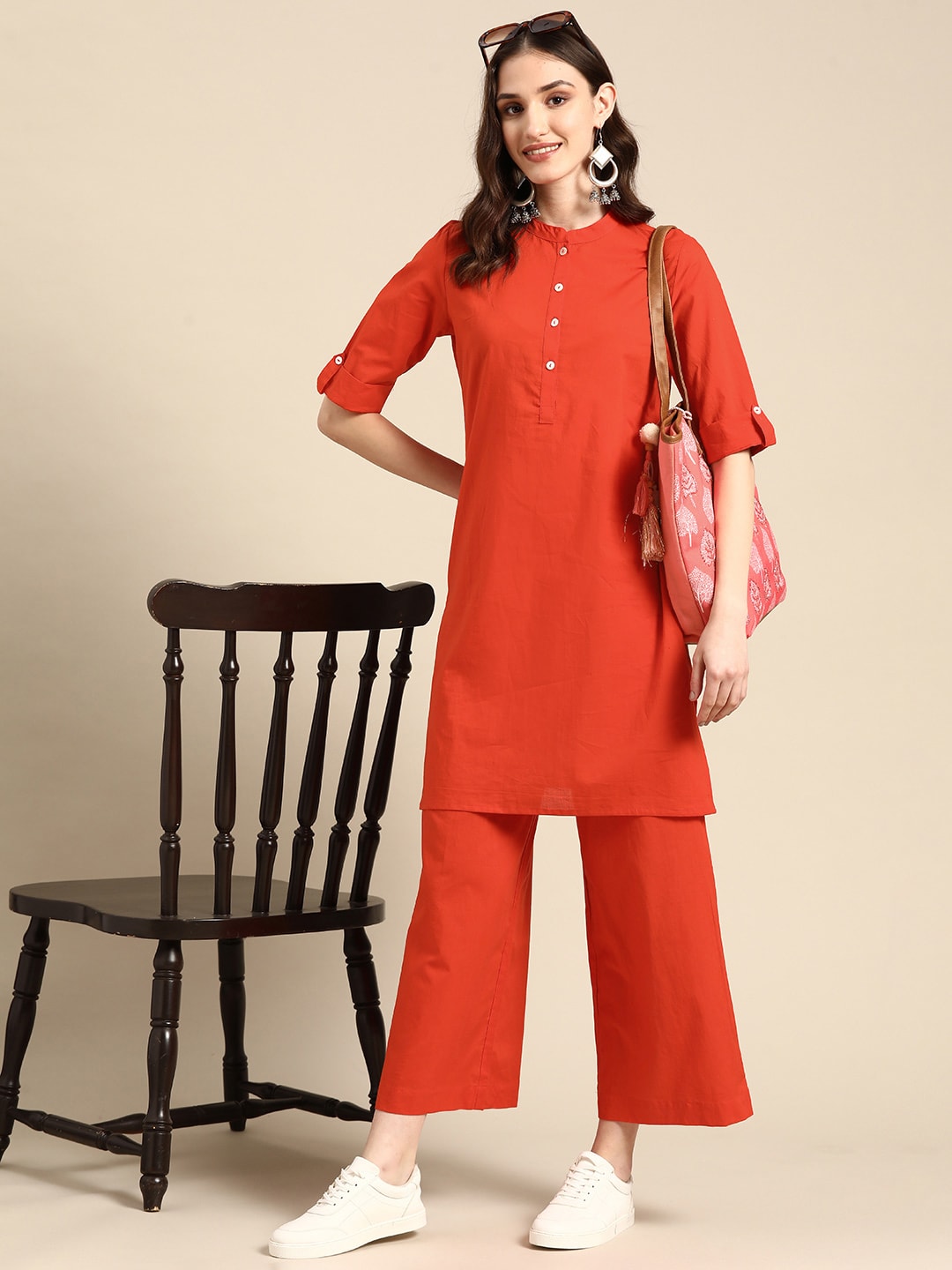 Sangria Women Pure Cotton Kurta with Palazzos - Distacart