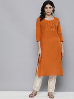 Thumbnail for HERE&NOW Women Orange Embroidered Kurta - Distacart