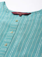 Thumbnail for Sangria Women Sea Green & White Striped Sequin Detail Kurta - Distacart
