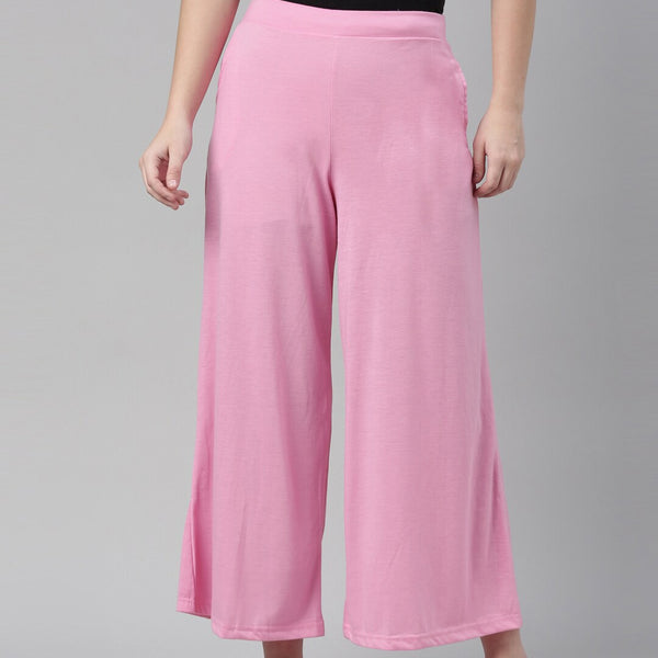 Souchii Pink Knitted Palazzos - Distacart