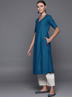Thumbnail for Biba Women Teal Blue Solid A-Line Kurta - Distacart