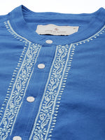 Thumbnail for House of Pataudi Men Pure Cotton Solid Chikankari Jashn Short Kurta - Distacart
