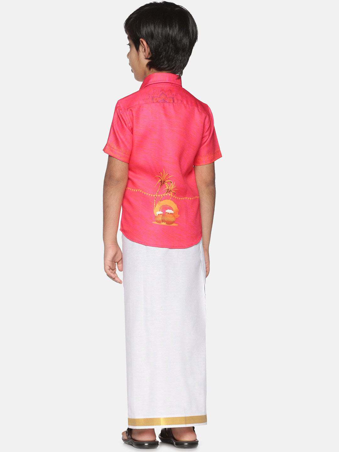 Sethukrishna Boys Pink & White Printed Shirt With Pure Cotton Dhoti Pants - Distacart