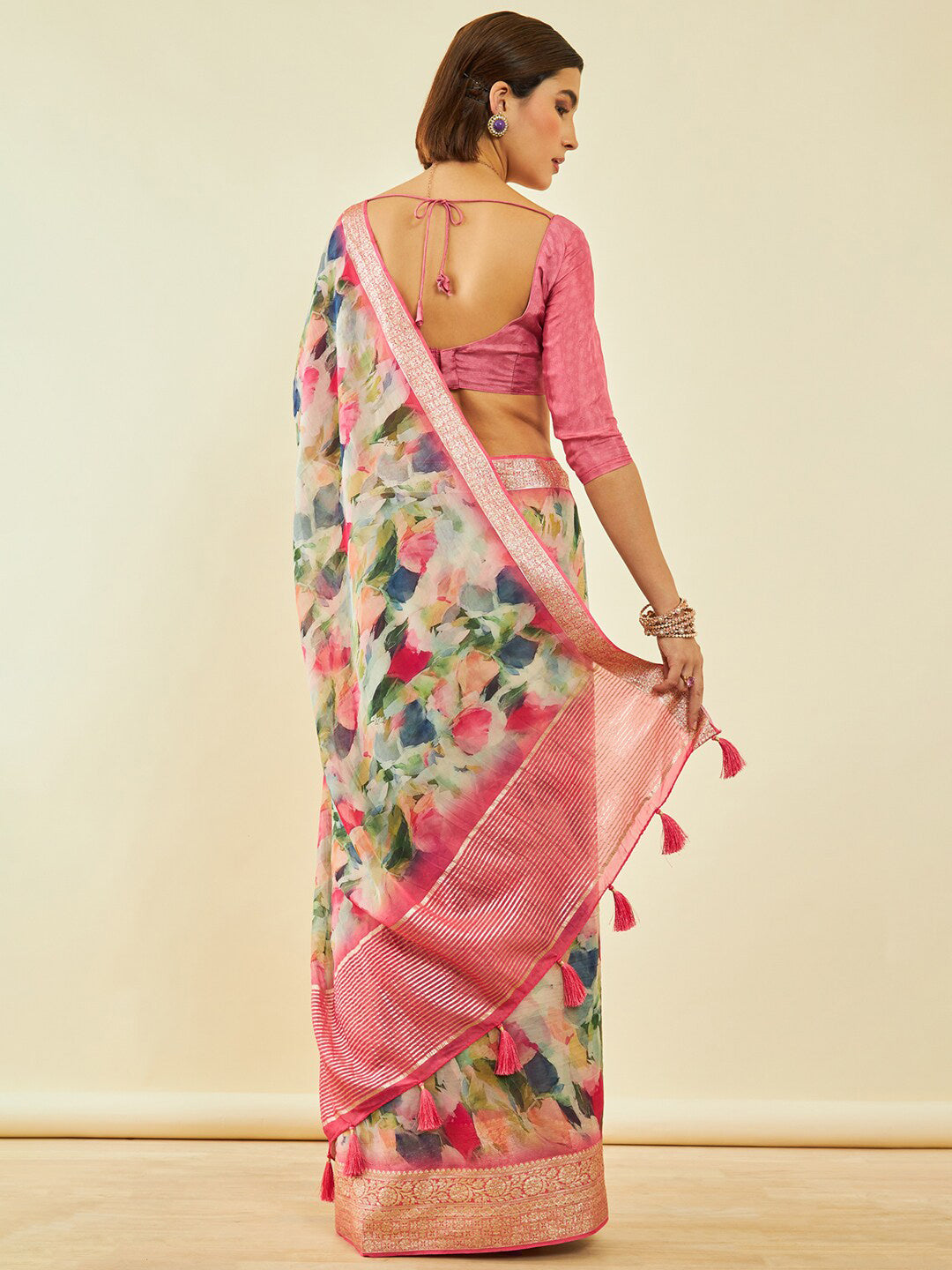 Soch Floral Zari Organza Saree - Distacart