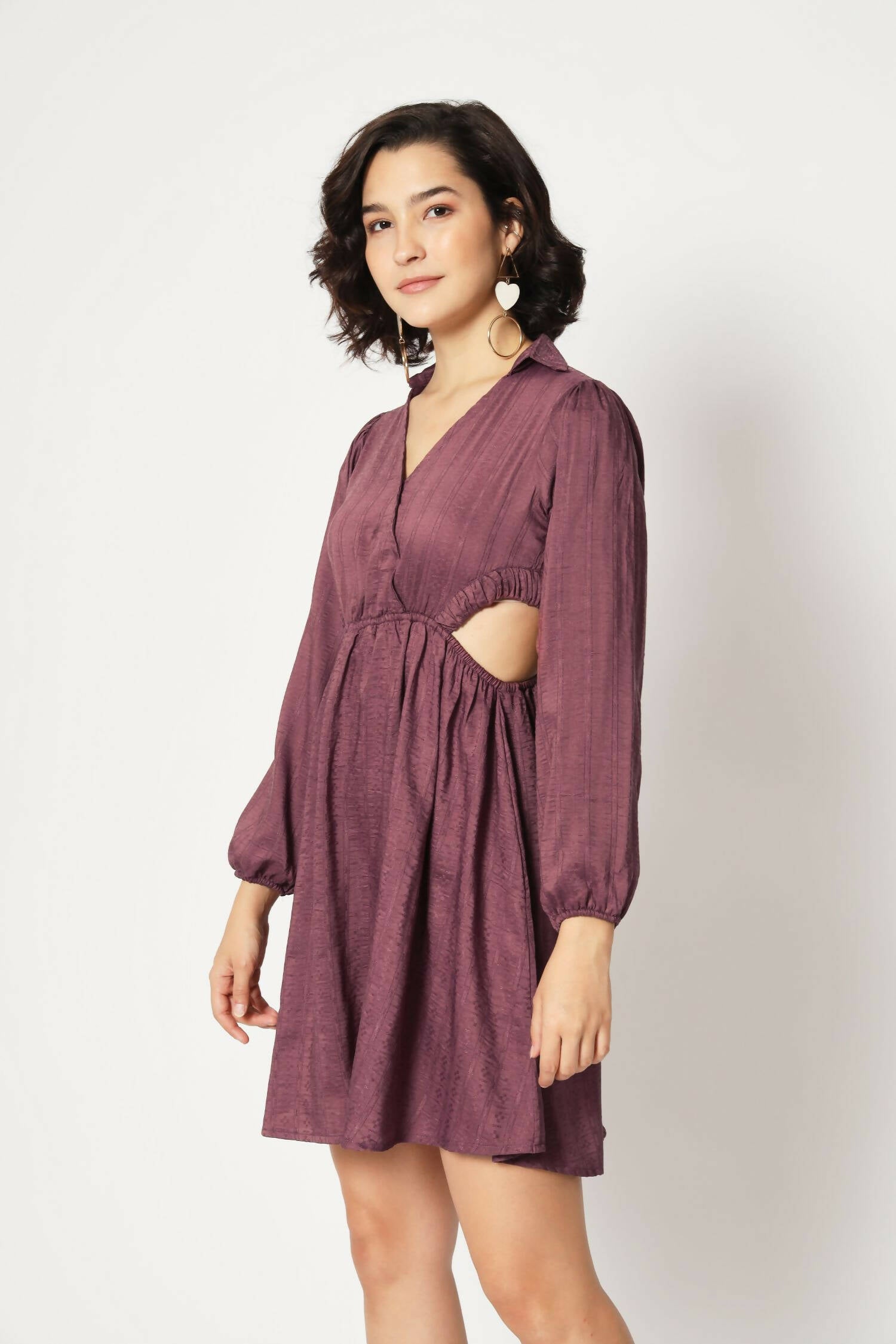 Wine Viscose Solid Flared Dress - Shivani - Distacart