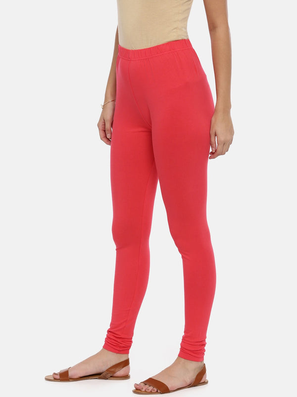 Souchii Red Solid Slim-Fit Churidar-Length Leggings