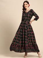 Thumbnail for Sangria Women Black Checked Viscose Rayon Anarkali Kurta - Distacart