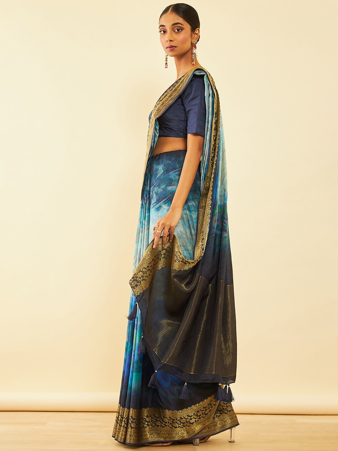 Soch Woven Design Floral Printed Tussar Saree - Distacart