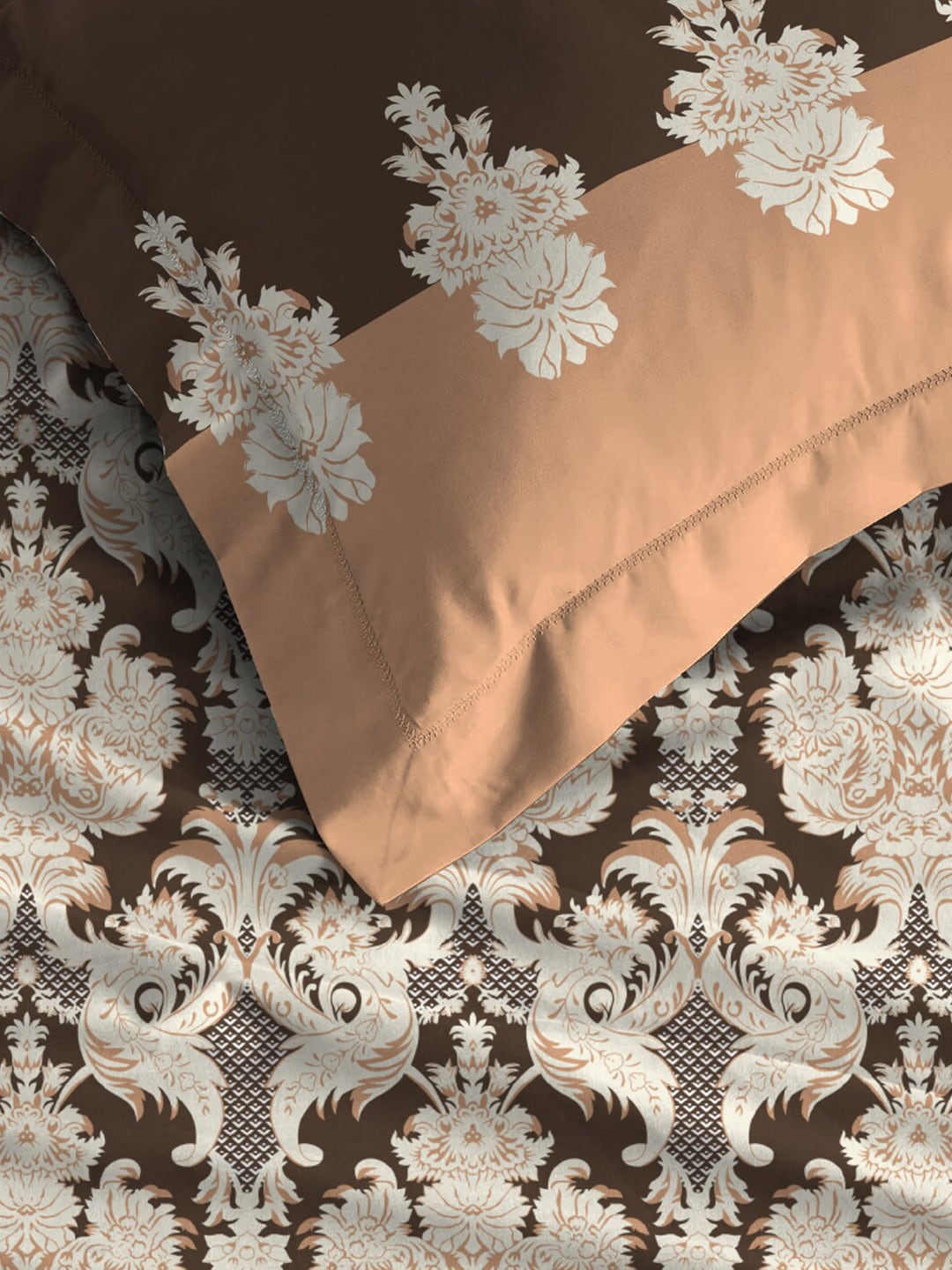 MYTRIDENT Brown White Ethnic Motifs Cotton 144 TC Queen Bedsheet With 2 Pillow Covers - Distacart