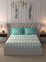 Thumbnail for MYTRIDENT Moments White Blue Ethnic Motifs Pure Cotton 120 TC Bedsheet 2 Pillow Covers - Distacart
