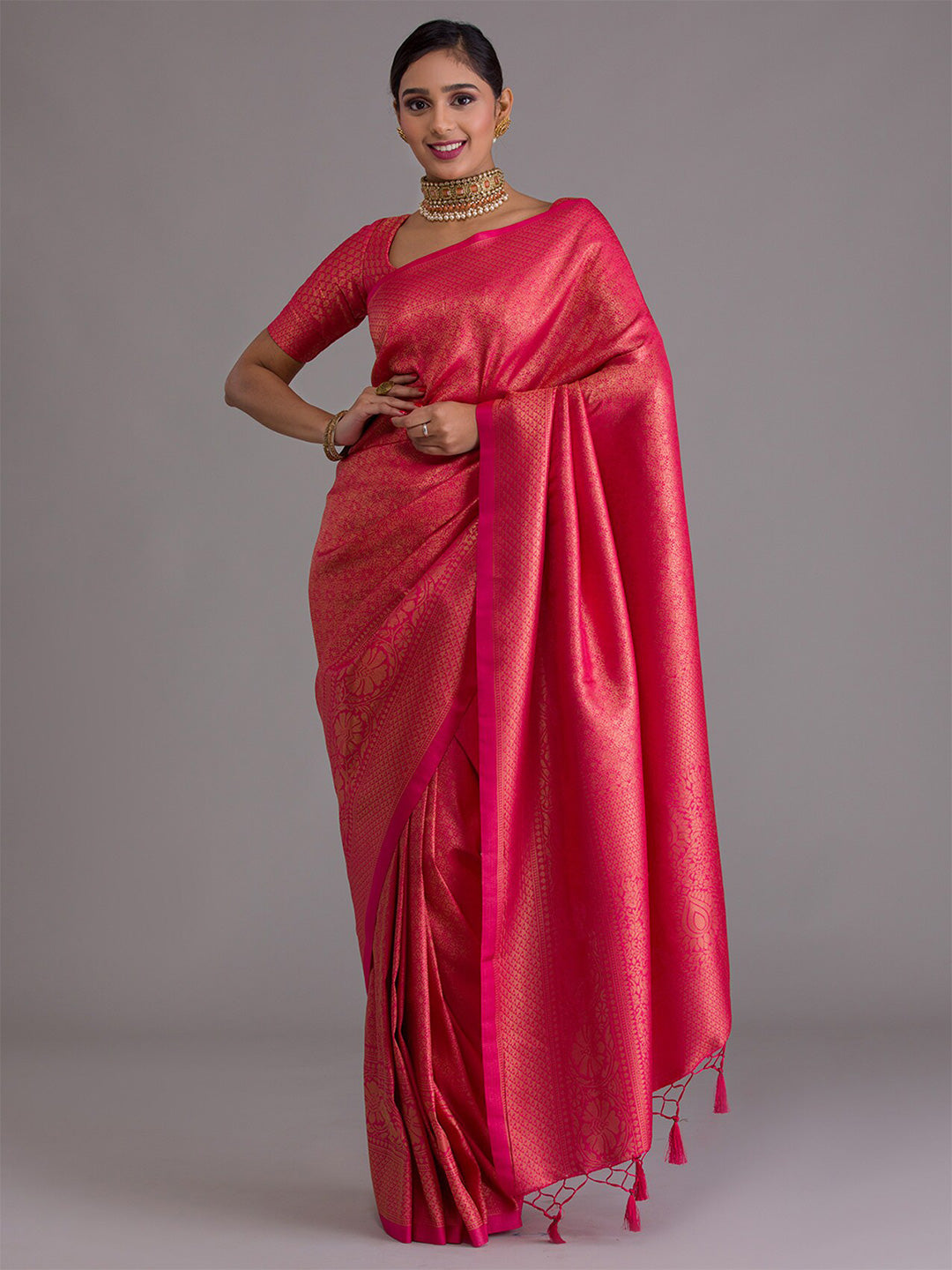 Koskii Red & Gold-Toned Ethnic Motifs Zari Saree - Distacart