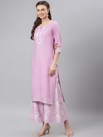 Thumbnail for Khushal K Women Lavender Printed Kurta with Palazzos - Distacart