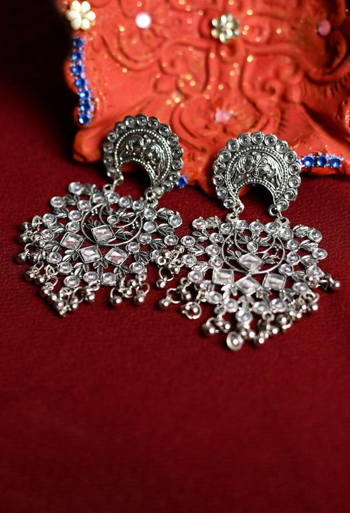 Tehzeeb Creations Oxidised Earrings With Kundan And Ghunghru