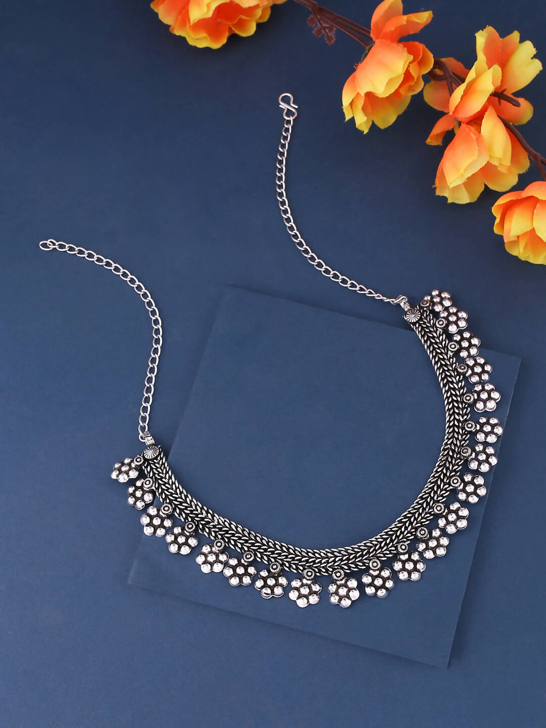 NVR Women Silver-Plated Oxidised Necklace - Distacart