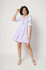 Thumbnail for Purple Viscose Texture Flared Dress - Shivani - Distacart