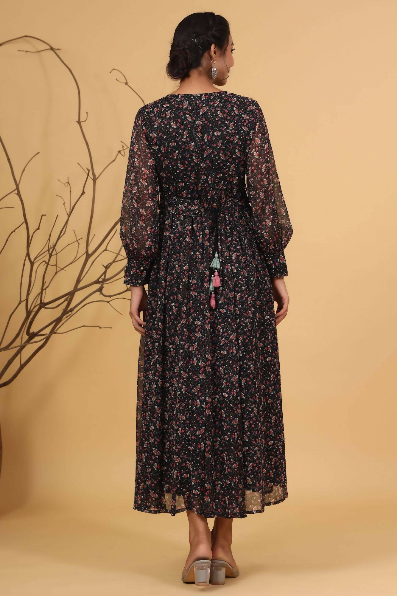 Juniper Women Navy Chiffon Printed Flared Dress - Distacart