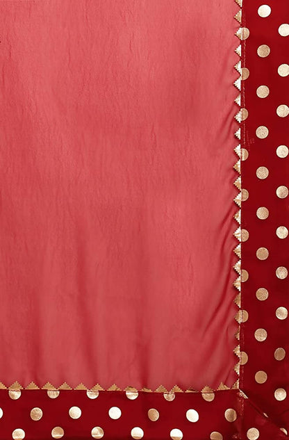 Janasya Women's Red Poly Georgette Printed Saree With Blouse Piece