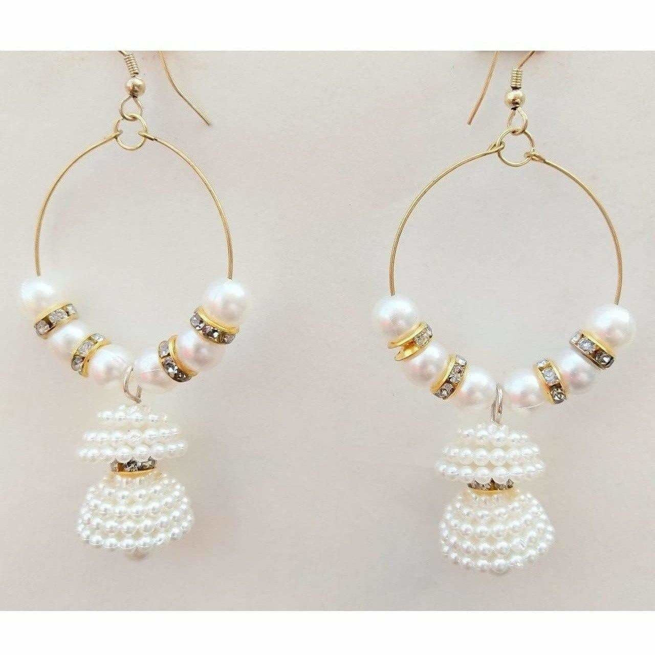 Beautiful Party Wear White Pearl Ring Jhumka Earrings