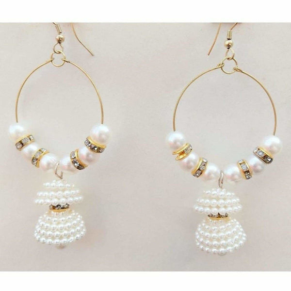 Beautiful Party Wear White Pearl Ring Jhumka Earrings