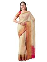 Thumbnail for Mimosa Women's Beige Kanchipuram Linen Saree - Distacart